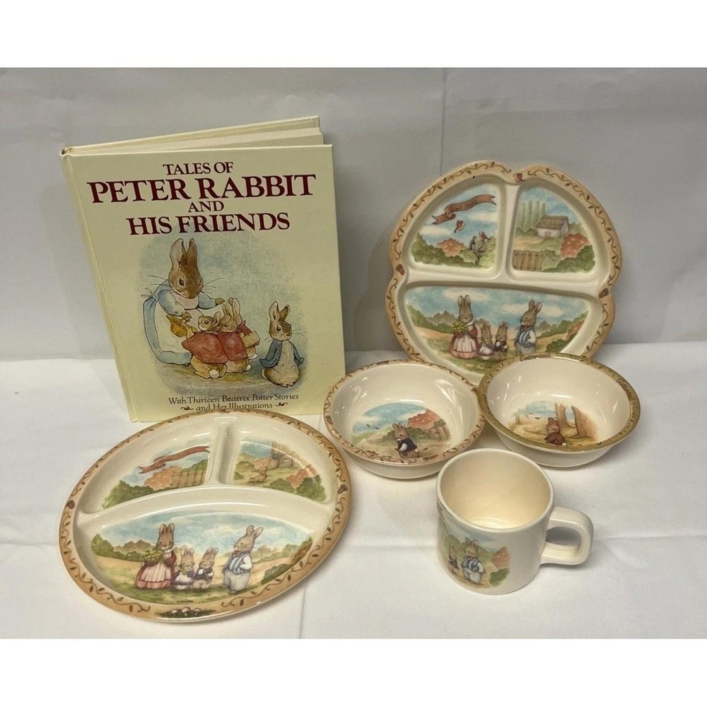 Vintage Peter Rabbit Pecoware  5 Pieces  & Book Melamine